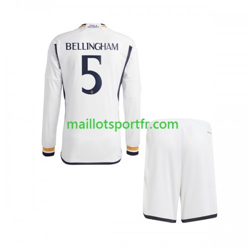 Real Madrid l Tenue domicile enfant Saison 2023-2024 avec maillot et short | Bellingham 5 l Licence Officielle, blanc, 4 ans